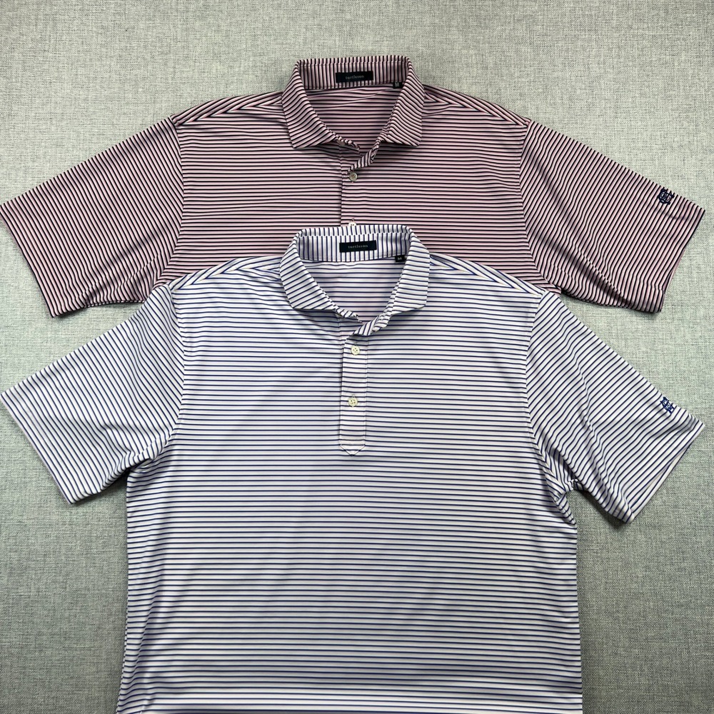 Lot of 2 Turtleson Performance Striped Golf Polo Shirts Men M Country Club Prep